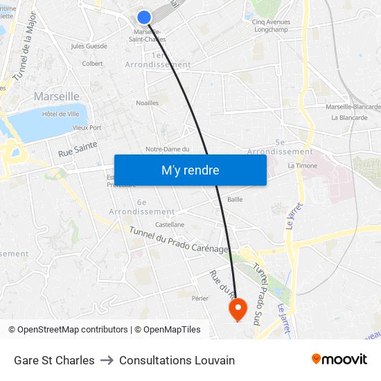 Gare St Charles to Consultations Louvain map