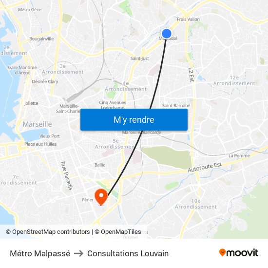 Métro Malpassé to Consultations Louvain map