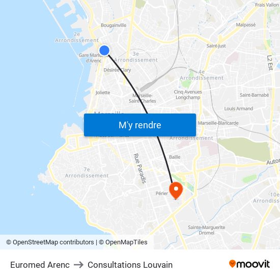 Euromed Arenc to Consultations Louvain map