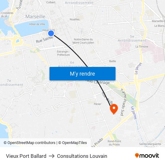 Vieux Port Ballard to Consultations Louvain map