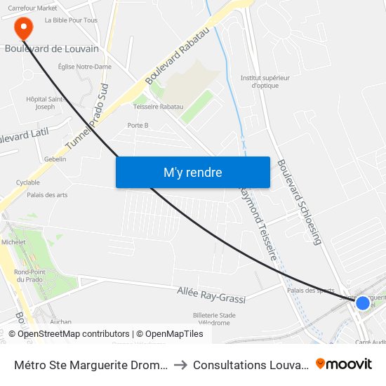 Métro Ste Marguerite Dromel to Consultations Louvain map