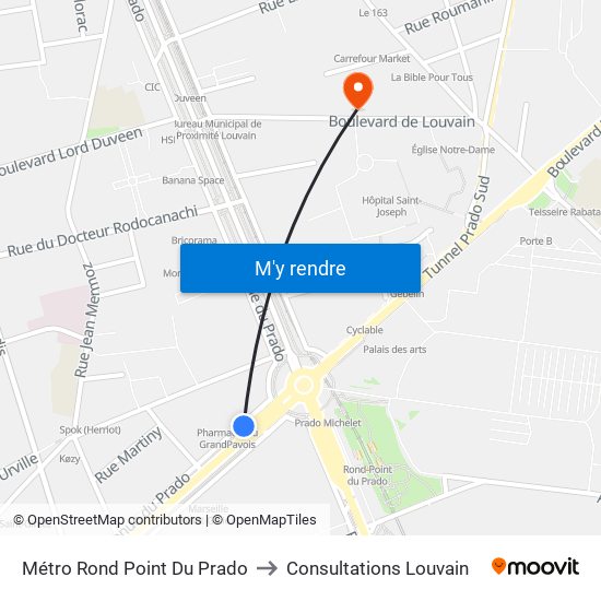 Métro Rond Point Du Prado to Consultations Louvain map