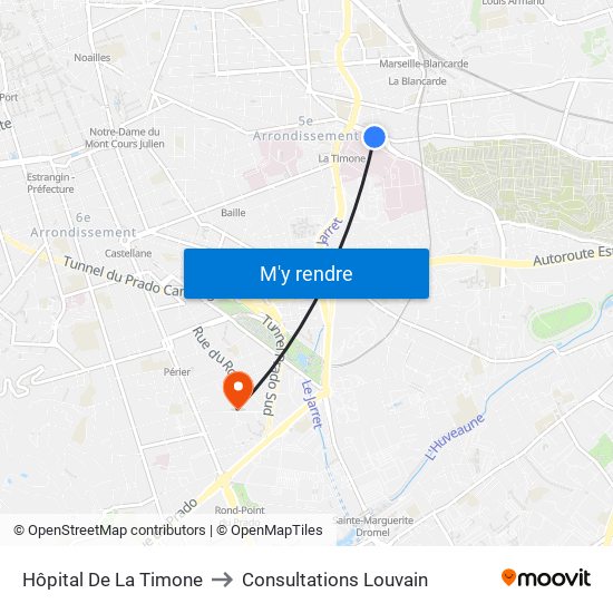 Hôpital De La Timone to Consultations Louvain map