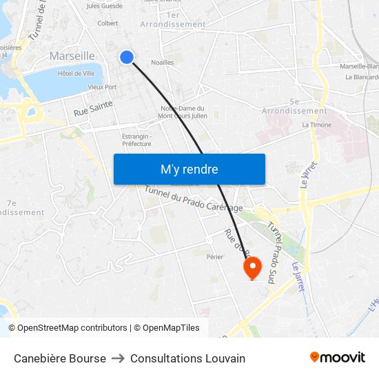 Canebière Bourse to Consultations Louvain map