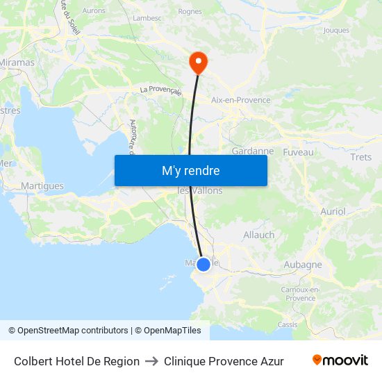 Colbert Hotel De Region to Clinique Provence Azur map