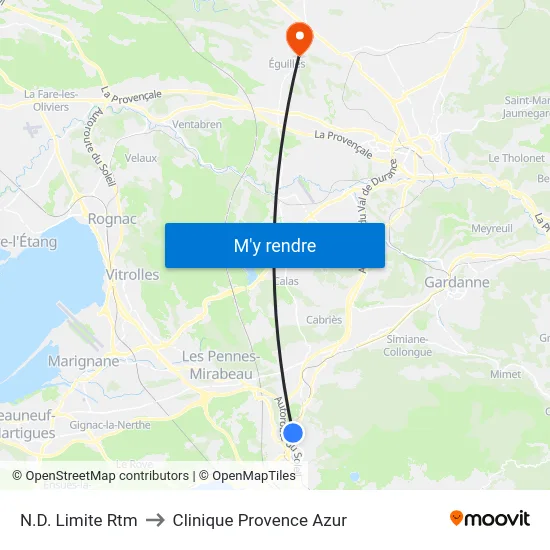 N.D. Limite Rtm to Clinique Provence Azur map