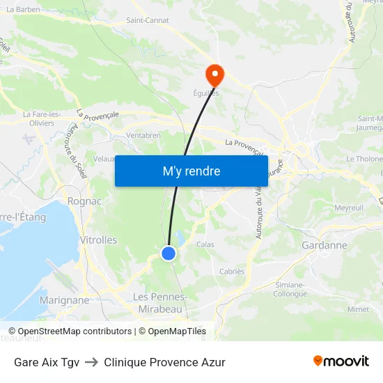 Gare Aix Tgv to Clinique Provence Azur map