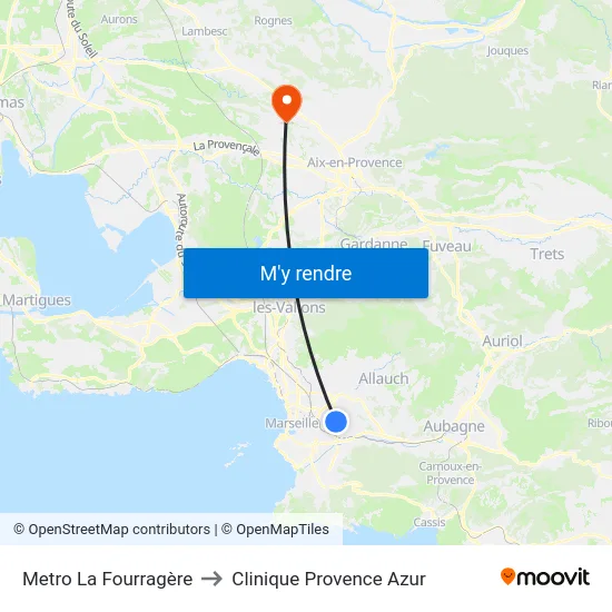Metro La Fourragère to Clinique Provence Azur map