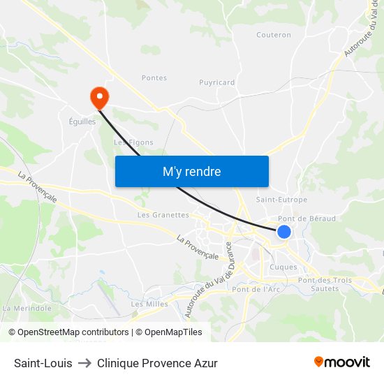 Saint-Louis to Clinique Provence Azur map