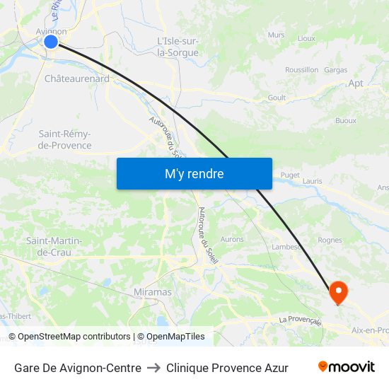 Gare De Avignon-Centre to Clinique Provence Azur map