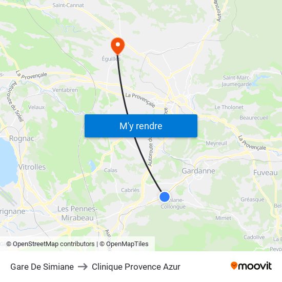 Gare De Simiane to Clinique Provence Azur map