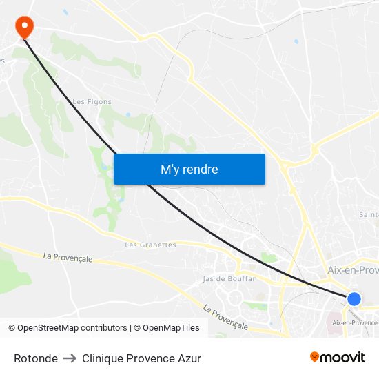 Rotonde to Clinique Provence Azur map