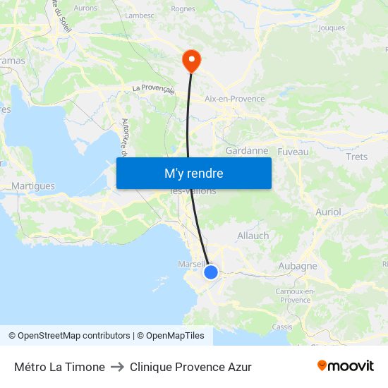 Métro La Timone to Clinique Provence Azur map