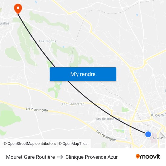 Mouret Gare Routière to Clinique Provence Azur map