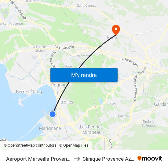 Aéroport Marseille-Provence to Clinique Provence Azur map