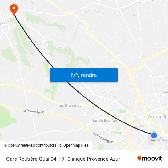 Gare Routière Quai 04 to Clinique Provence Azur map