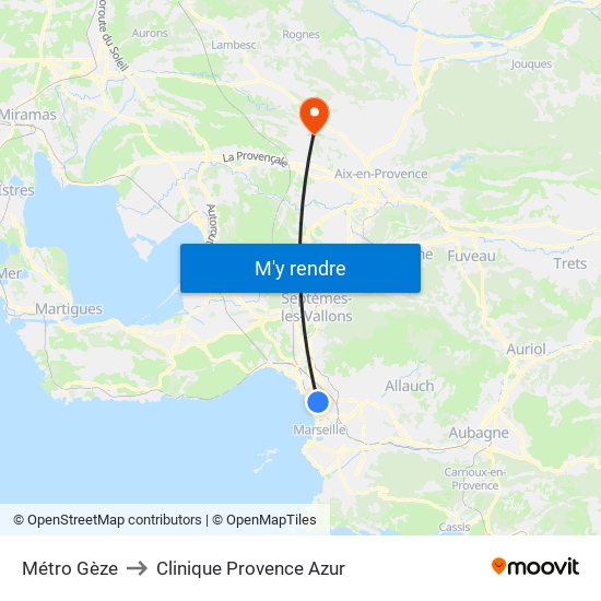 Métro Gèze to Clinique Provence Azur map