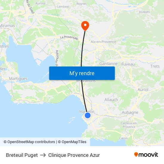 Breteuil Puget to Clinique Provence Azur map