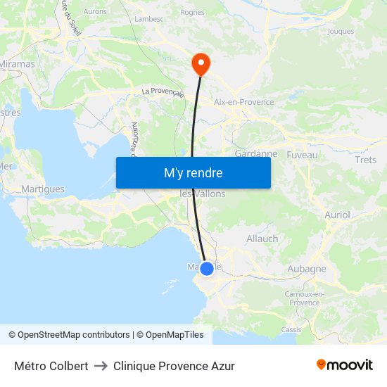 Métro Colbert to Clinique Provence Azur map