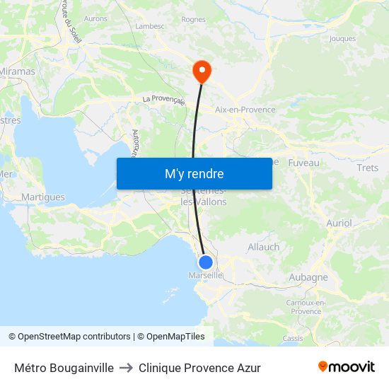 Métro Bougainville to Clinique Provence Azur map