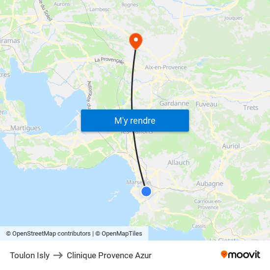 Toulon Isly to Clinique Provence Azur map