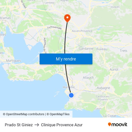 Prado St Giniez to Clinique Provence Azur map