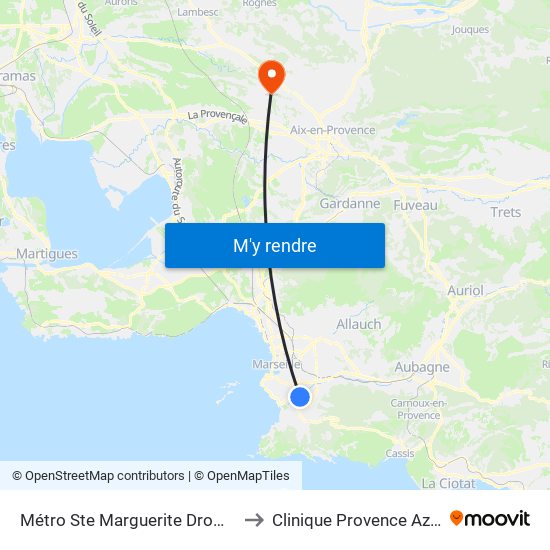 Métro Ste Marguerite Dromel to Clinique Provence Azur map