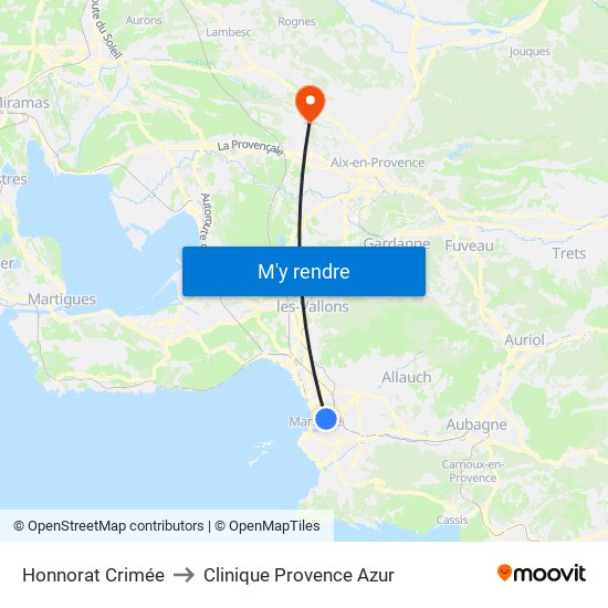 Honnorat Crimée to Clinique Provence Azur map