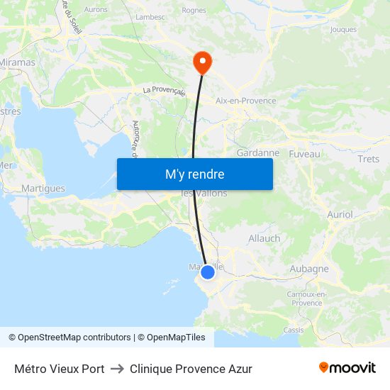 Métro Vieux Port to Clinique Provence Azur map