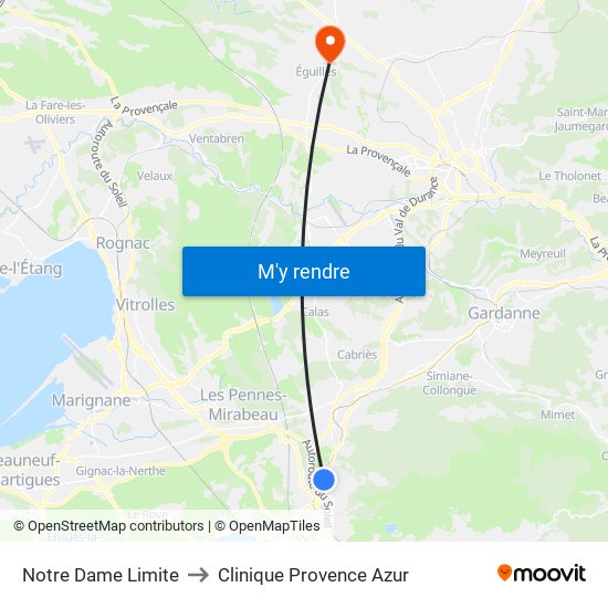 Notre Dame Limite to Clinique Provence Azur map