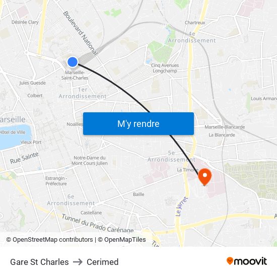 Gare St Charles to Cerimed map