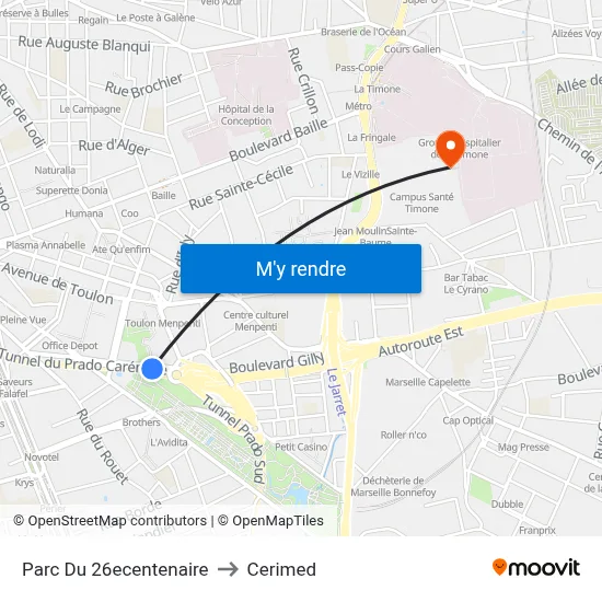 Parc Du 26ecentenaire to Cerimed map