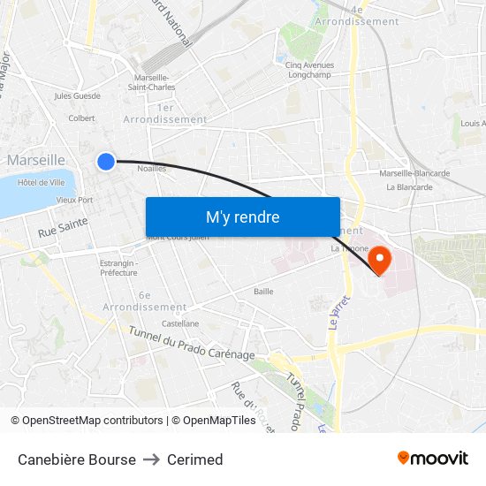 Canebière Bourse to Cerimed map