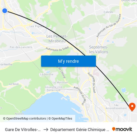 Gare De Vitrolles-Aér-Marseille to Département Génie Chimique Génie Des Procédés map
