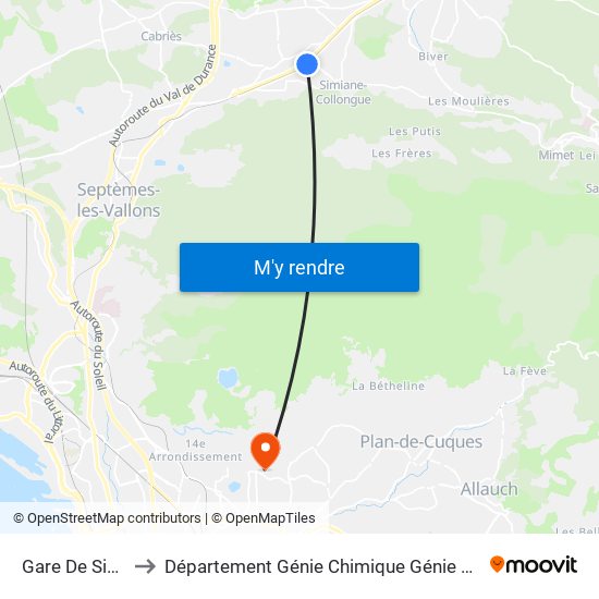 Gare De Simiane to Département Génie Chimique Génie Des Procédés map