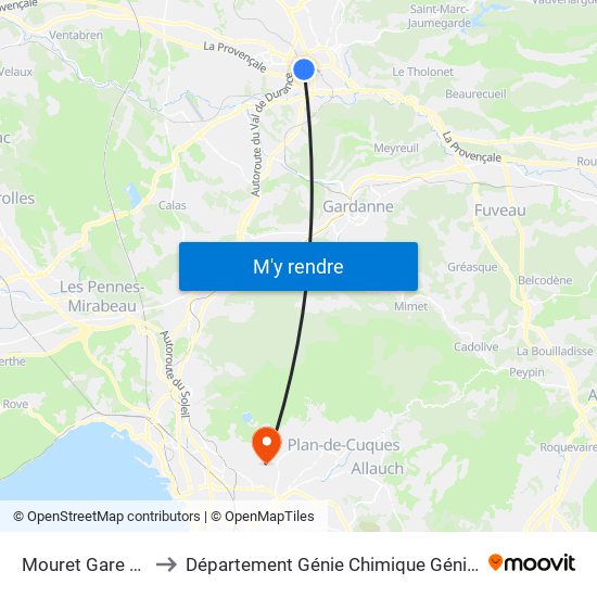 Mouret Gare Routière to Département Génie Chimique Génie Des Procédés map