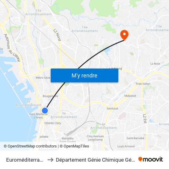 Euroméditerranée Arenc to Département Génie Chimique Génie Des Procédés map