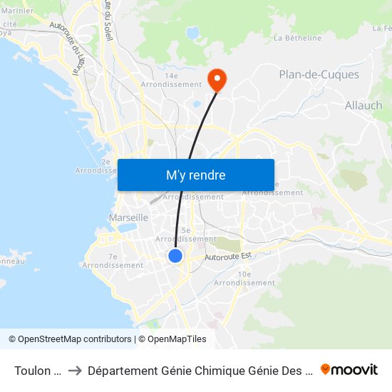 Toulon Isly to Département Génie Chimique Génie Des Procédés map