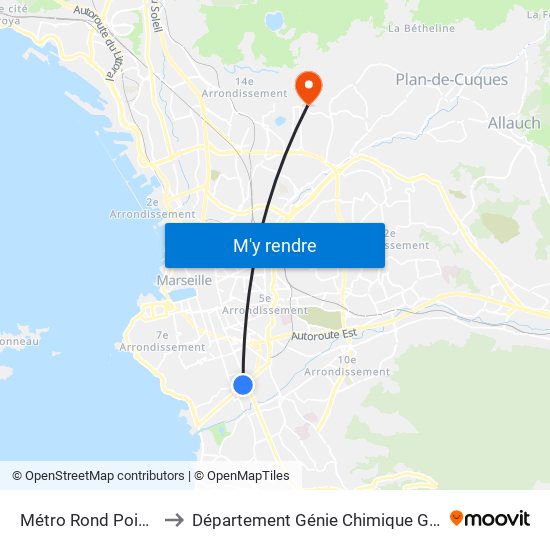 Métro Rond Point Du Prado to Département Génie Chimique Génie Des Procédés map