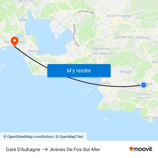 Gare D'Aubagne to Arènes De Fos-Sur-Mer map