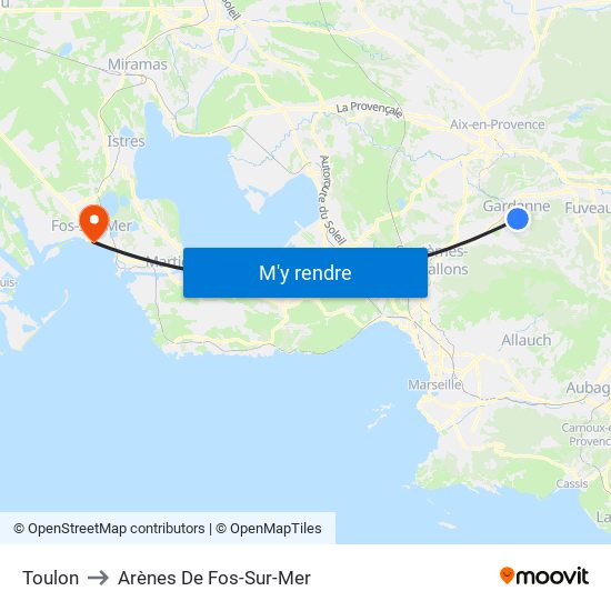 Toulon to Arènes De Fos-Sur-Mer map