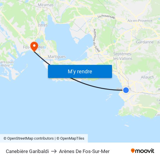 Canebière Garibaldi to Arènes De Fos-Sur-Mer map