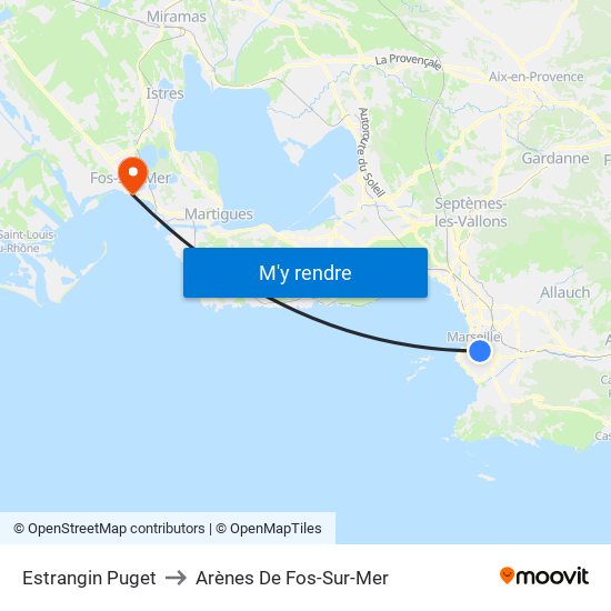 Estrangin Puget to Arènes De Fos-Sur-Mer map