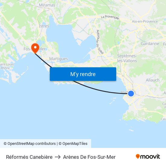 Réformés Canebière to Arènes De Fos-Sur-Mer map