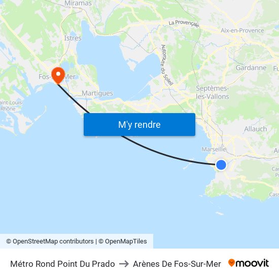 Métro Rond Point Du Prado to Arènes De Fos-Sur-Mer map
