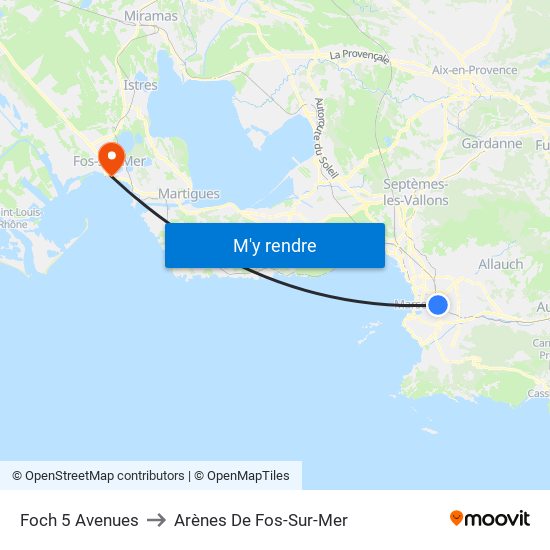 Foch 5 Avenues to Arènes De Fos-Sur-Mer map