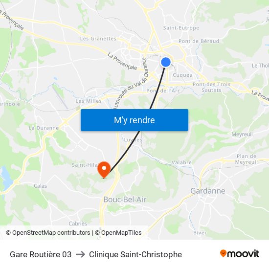 Gare Routière 03 to Clinique Saint-Christophe map
