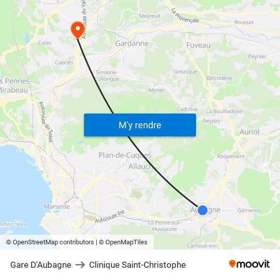Gare D'Aubagne to Clinique Saint-Christophe map