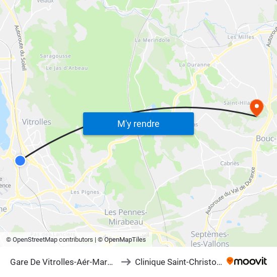 Gare De Vitrolles-Aér-Marseille to Clinique Saint-Christophe map