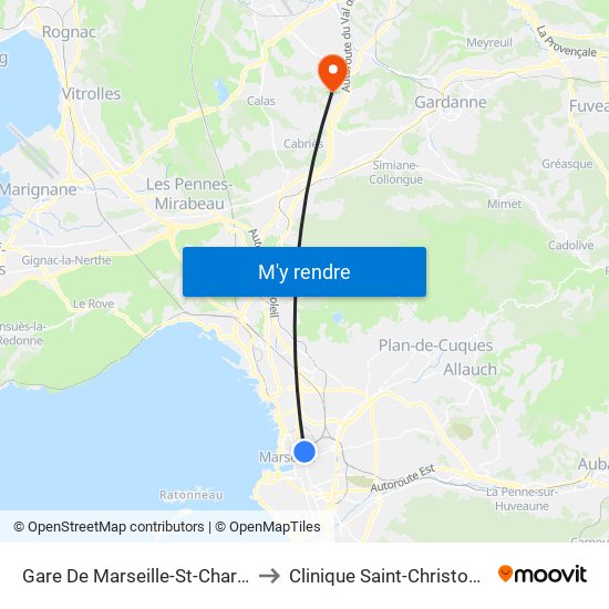 Gare De Marseille-St-Charles to Clinique Saint-Christophe map